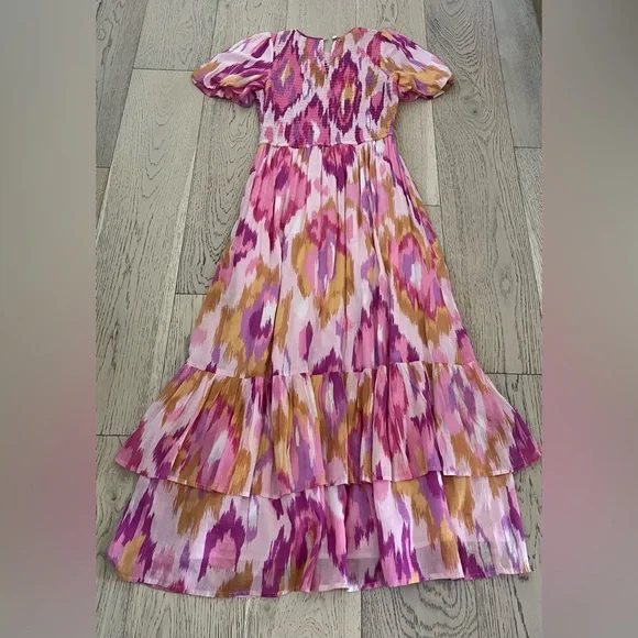 Banjanan Pink and Gold Smocked Dress Size Small - Picture 4 of 4